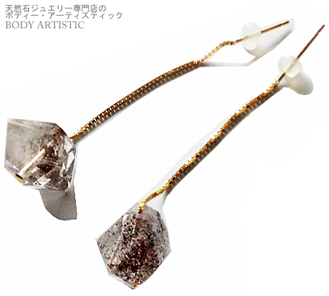K18ゴールドプレート+ファントムクオーツピアス