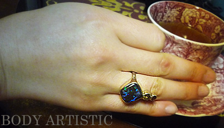 seraphim,bolder opal, yellow,red tourmaline,ring