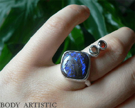 seraphim,bolder opal, yellow,red tourmaline,ring