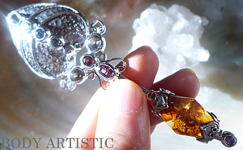 seraphim,Wand:amber,pink red yellow tourmalinependant